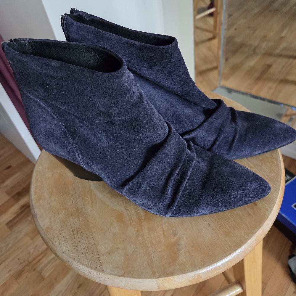 Ron White Elegant Navy Blue Suede Ankle Boots Made In Italy New US39